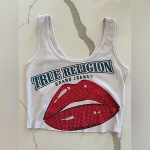 True Religion White Tank with Red Lips Graphic